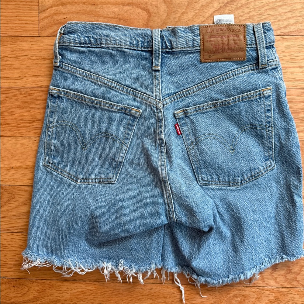 Levi's Light Blue Frayed Hem Jean Shorts